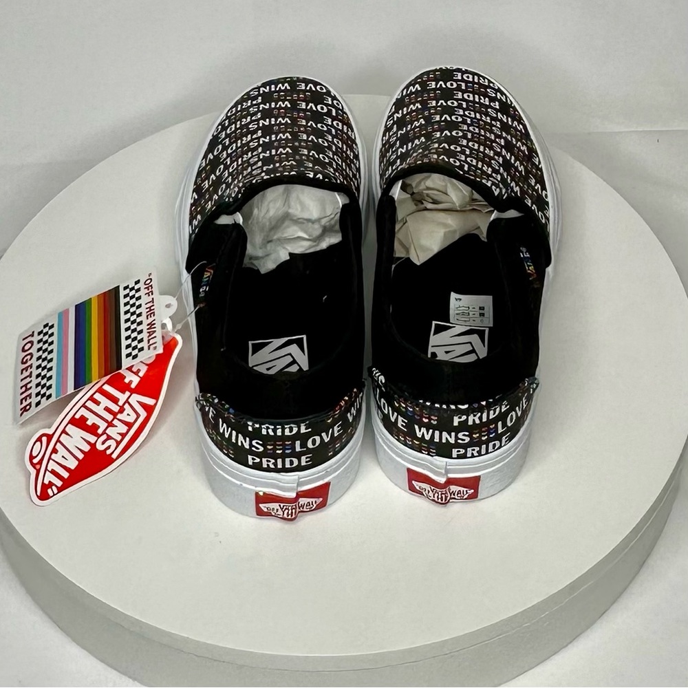 NWT Vans Asher PRIDE Black/Multicolor Glitter Slip-on Skate Sneakers Size 6.5 - Picture 5 of 8
